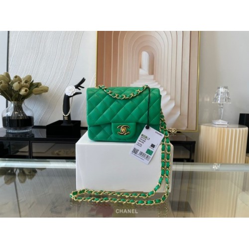 Chanel MINI Bolso con solapa Original piel de oveja 1115 verde