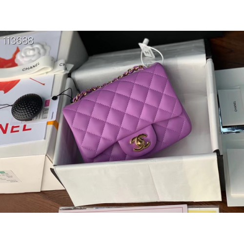 Chanel MINI Bolso con solapa Original piel de oveja 1115 púrpura