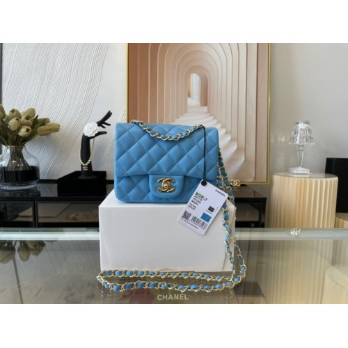 Chanel MINI Flap Bag Original Piel de Oveja 1115 azul cielo