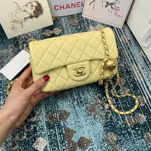 Chanel MINI Flap Bag Original Piel de Oveja 1116 amarillo claro