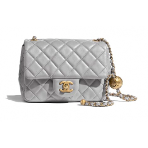 Chanel MINI Flap Bag Original Piel de Oveja AS1786 Gris claro