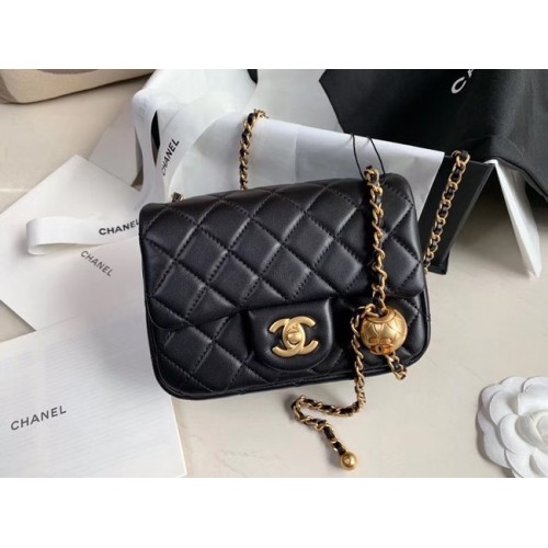 Chanel MINI Bolso con solapa Original piel de oveja AS1786 negro