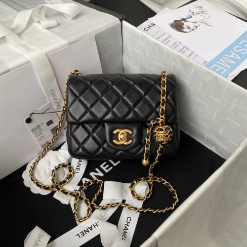 Chanel MINI Bolso con solapa Original piel de oveja AS1786 negro