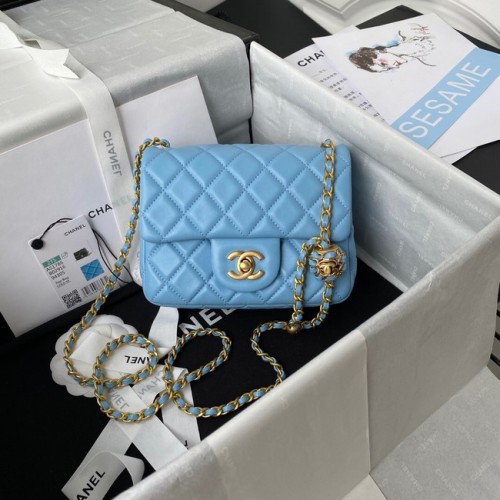 Chanel MINI Flap Bag Original Piel de Oveja AS1786 azul cielo
