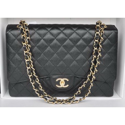 Chanel Maxi Classic Bag A36098 Negro Patrón Cannage Oro