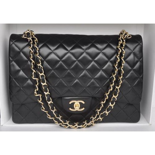 Chanel Maxi Classic Bag A36098 Black Sheepskin Gold