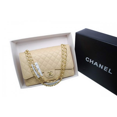 Chanel Maxi Bolso Doble Solapa A36098 Albaricoque Original Cuero Caviar Dorado
