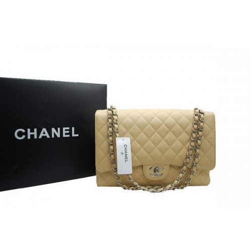 Bolso Chanel Maxi Doble Solapa A36098 Albaricoque Original Cuero Caviar Plata