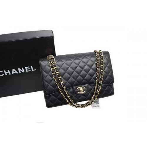 Chanel Maxi Double Flaps Bag A36098 Negro Original Caviar Leather Gold