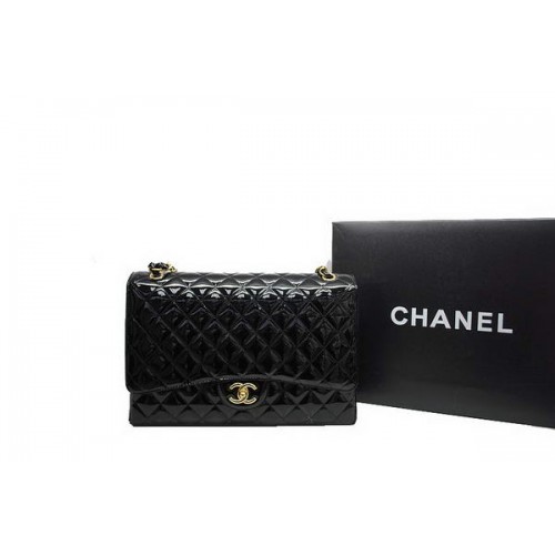 Bolso Chanel Maxi Double Flaps A36098 Negro Original Charol Dorado