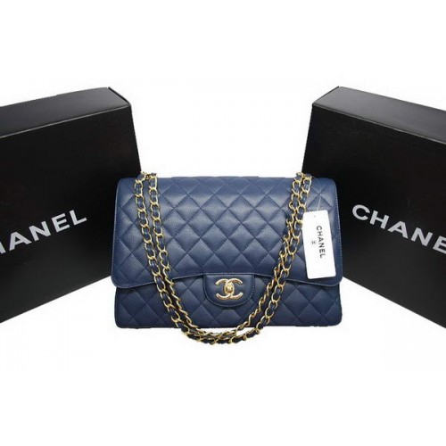 Bolso Chanel Maxi Double Flaps A36098 Azul Original Caviar Leather Gold