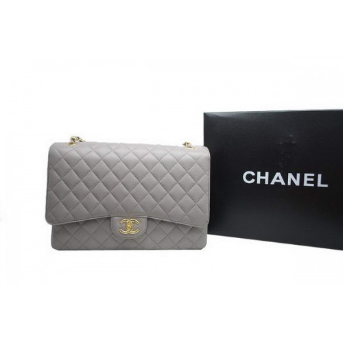 Bolso Chanel Maxi Double Flaps A36098 Gris Original Caviar Leather Gold