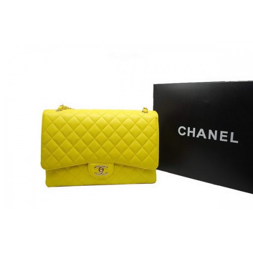 Bolso Chanel Maxi Doble Solapa A36098 Lemon Original Caviar Cuero Dorado