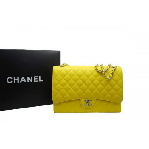 Bolso Chanel Maxi Double Flaps A36098 Lemon Original Caviar Cuero Plata