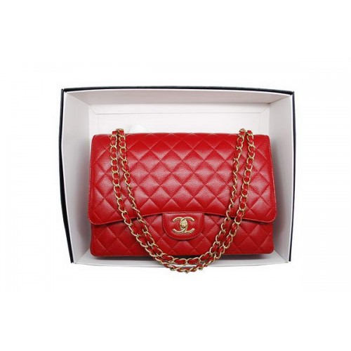 Bolso Chanel Maxi Double Flaps A36098 Rojo Original Caviar Cuero Dorado