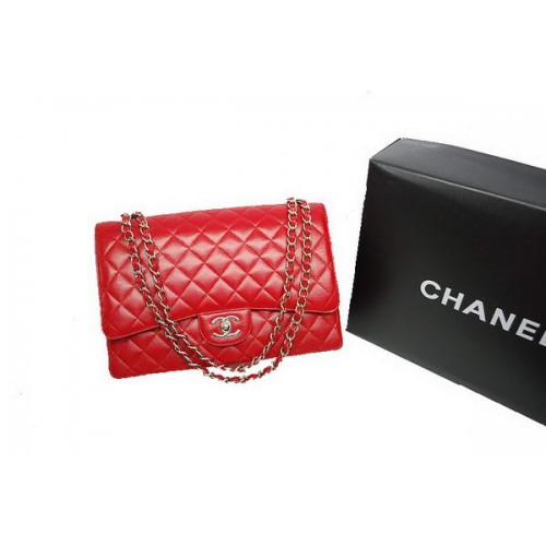 Bolso Chanel Maxi Double Flaps A36098 Rojo Original Caviar Cuero Plata