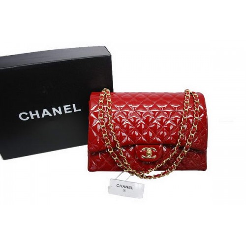 Bolso Chanel Maxi Double Flaps A36098 Rojo Original Charol Dorado