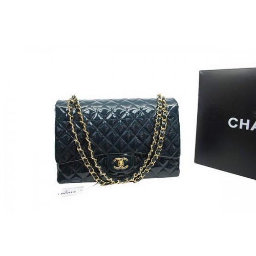Bolso Chanel Maxi Double Flaps A36098 Royalblue Original Charol Dorado