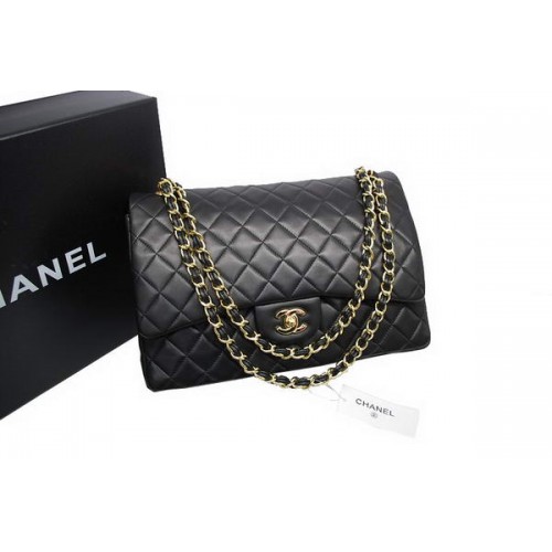 Bolso Chanel Maxi con solapas dobles de calidad superior Negro Piel de cordero original A36098 Oro