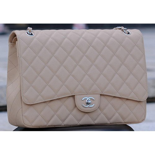 Chanel Maxi Quilted Classic Flap Bag Apricot Cannage Pattern A58601 Plata