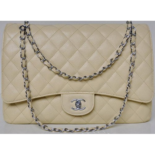 Chanel Maxi Quilted Classic Flap Bag Apricot Cannage Patterns A58601 Plata