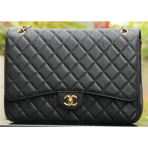Chanel Maxi Quilted Classic Flap Bag Black Cannage Patterns A58601 Oro