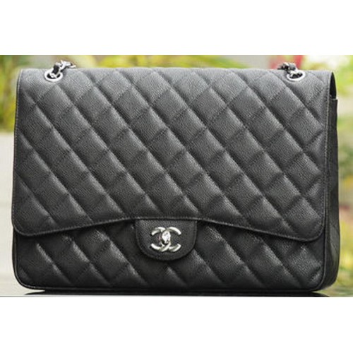 Chanel Maxi Quilted Classic Flap Bag Black Cannage Patterns A58601 Plata