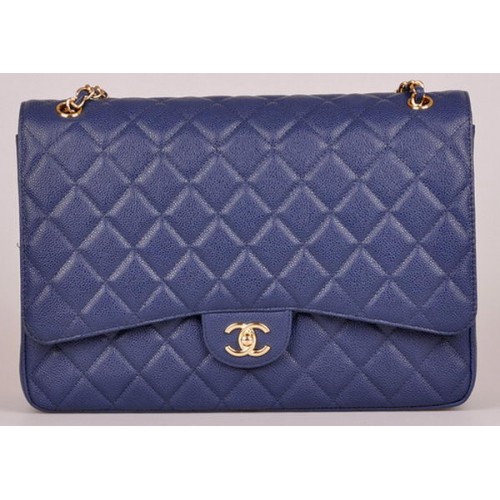 Chanel Maxi Quilted Classic Flap Bag Blue Cannage Pattern A58601 Oro