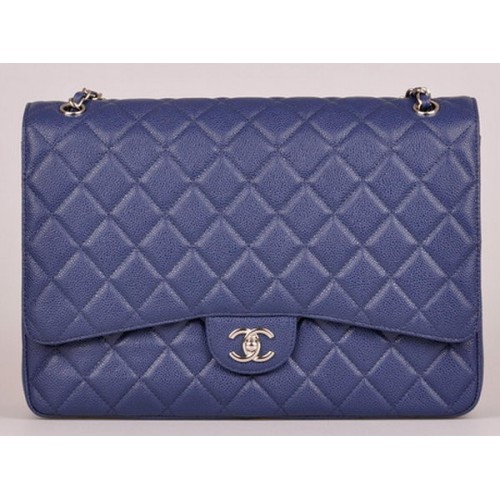 Chanel Maxi Quilted Classic Flap Bag Blue Cannage Pattern A58601 Plata