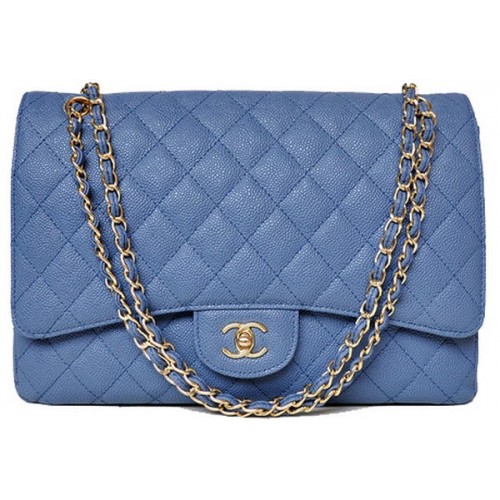 Chanel Maxi Quilted Classic Flap Bag Blue Cannage Patterns A58601 Oro