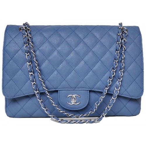 Chanel Maxi Quilted Classic Flap Bag Blue Cannage Patterns A58601 Plata