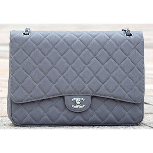 Chanel Maxi Quilted Classic Flap Bag Grey Cannage Pattern A58601 Plata