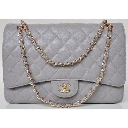 Chanel Maxi Quilted Classic Flap Bag Grey Cannage Patterns A58601 Oro
