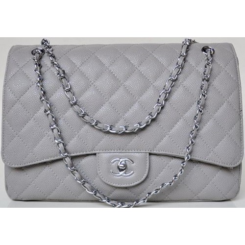 Chanel Maxi Quilted Classic Flap Bag Grey Cannage Patterns A58601 Plata