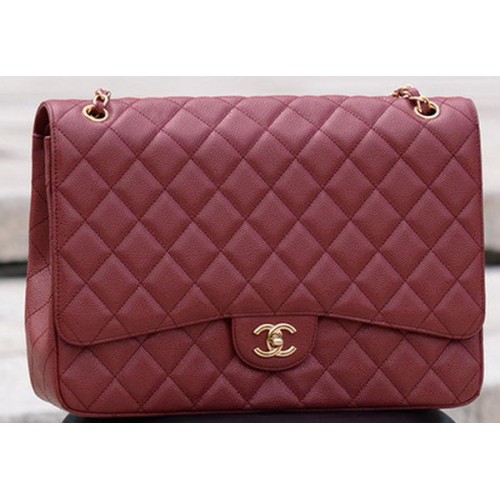 Chanel Maxi Quilted Classic Flap Bag Maroon Cannage Pattern A58601 Oro