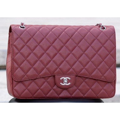 Chanel Maxi Quilted Classic Flap Bag Maroon Cannage Pattern A58601 Plata