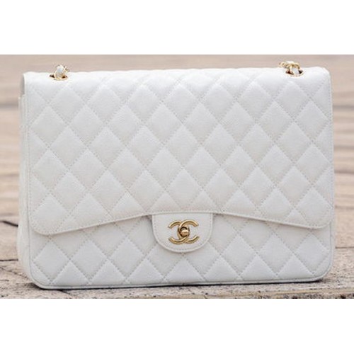 Chanel Maxi Quilted Classic Flap Bag White Cannage Pattern A58601 Oro