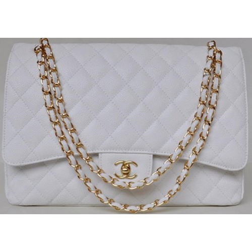 Chanel Maxi Quilted Classic Flap Bag White Cannage Patterns A58601 Gold