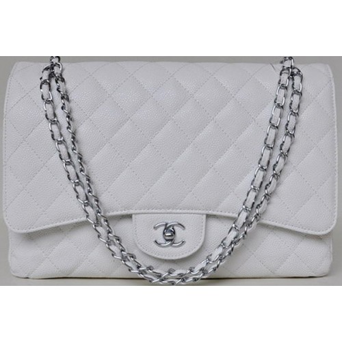 Chanel Maxi Quilted Classic Flap Bag White Cannage Patterns A58601 Plata