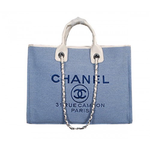 Bolso Shopping Chanel Medium Canvas A67012 Azul Claro