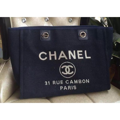 Bolso de compras mediano de lona Chanel A1679M Negro