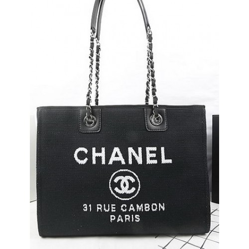Bolso de compras Chanel Medium Canvas Tote A67001 Negro