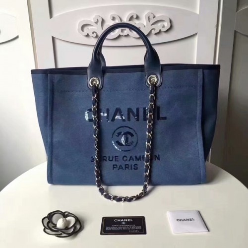Bolso de compras de cuero de lona original mediano de Chanel 66941B