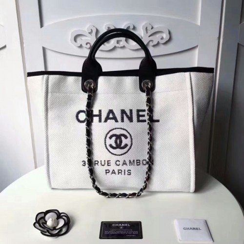 Bolso de compras de cuero de lona original mediano de Chanel 66941C