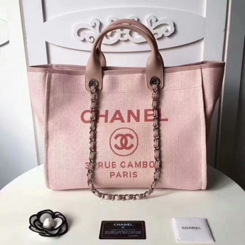 Bolso de compras de cuero de lona original mediano de Chanel 66941D
