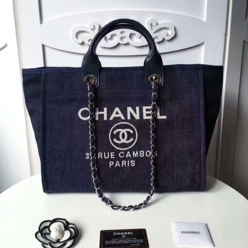 Bolso de compras de cuero de lona original mediano de Chanel 66941E