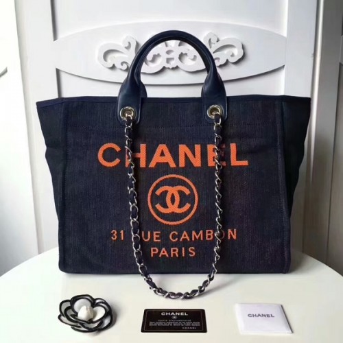 Bolso de compras de cuero de lona original mediano de Chanel 66941F