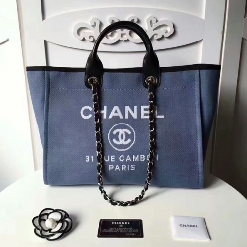 Bolso de compras de cuero de lona original mediano de Chanel 66941H