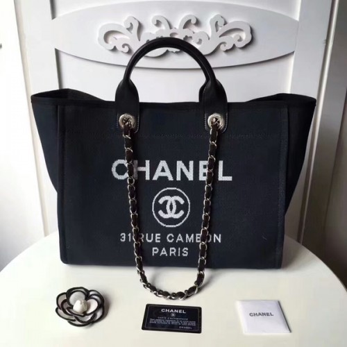Bolso de compras de cuero de lona original mediano de Chanel 66941K