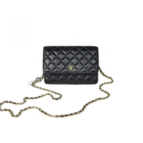 Chanel Mini Flap Bag Barato A33814 Piel De Cordero Negra Dorada